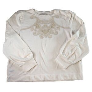 LOFT Women’s Embroidered Eyelet Sweatshirt Cream Puff Sleeve Crewneck XXL NWT